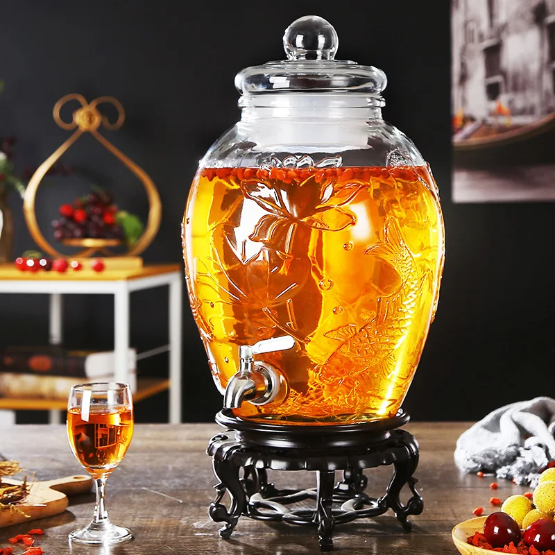 

Sparkling Wine Glass Bottle 30 Loaded Household with Tap Thick Top Grade Sealed Jar Jar Ginseng Sparkling Wine with Wine Bottle