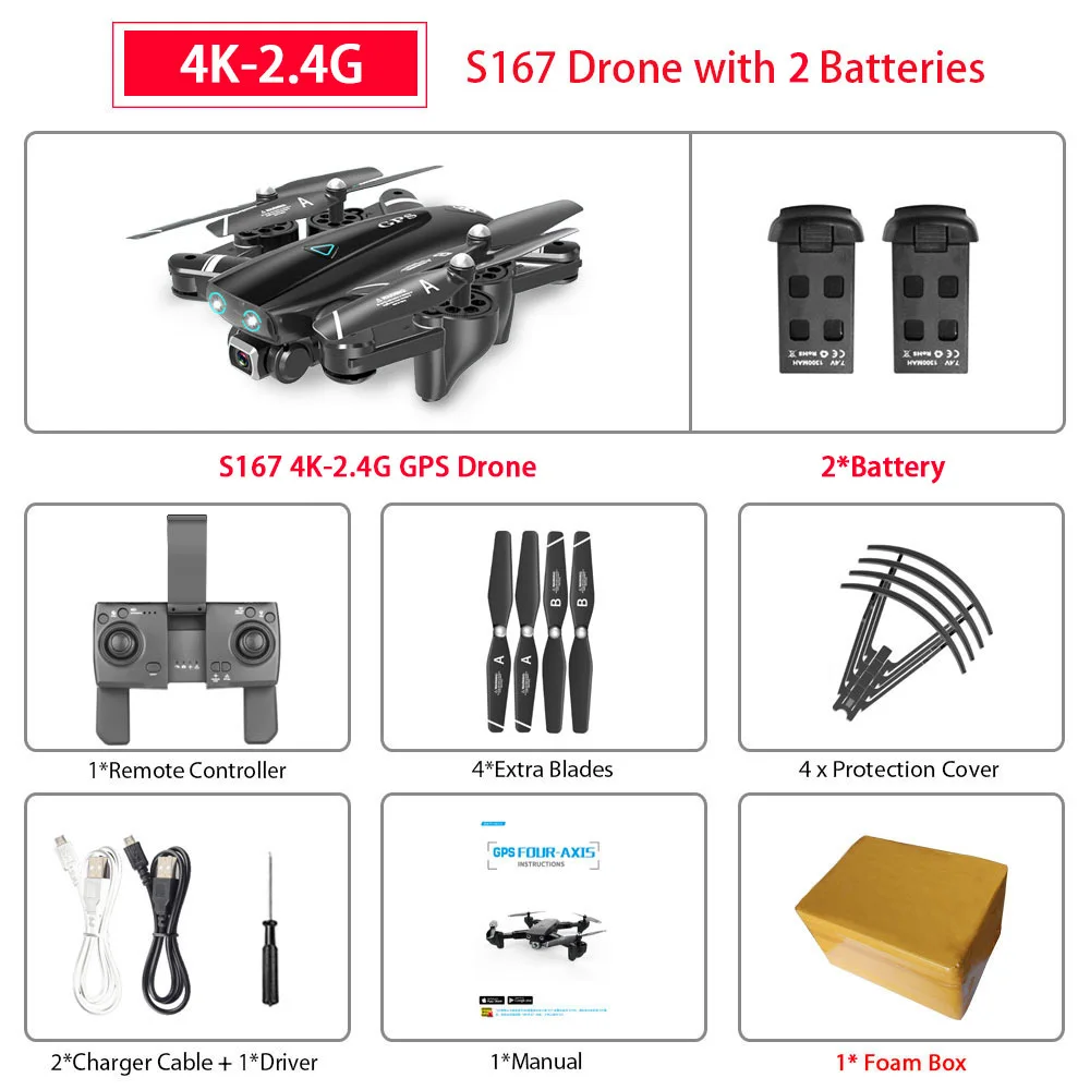 4K 2B FB S167 gps Дрон 4K 5G wifi 1080P FPV камера дроны gps следуем за мной высота держать широкоугольный Квадрокоптер с камерой складной Радиоуправляемый Дрон - Цвет: 4K 2B FB