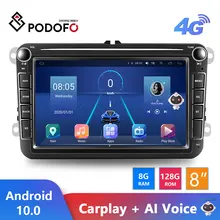 Podofo – autoradio multimédia Android, 4G, navigation GPS, voix AI, 2 din, pour VW Volkswagen Golf Polo Tiguan Passat skoda Carplay