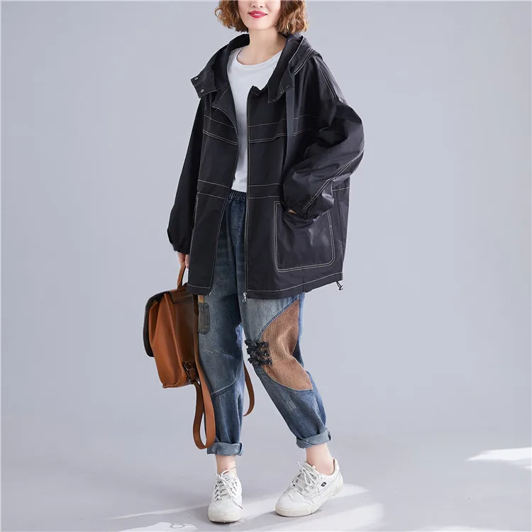 

2019 High Quitly Trench Coat For Women Plus Size Korean Loose Windbreaker Spring Autumn Female Outwear Hooded Clothes