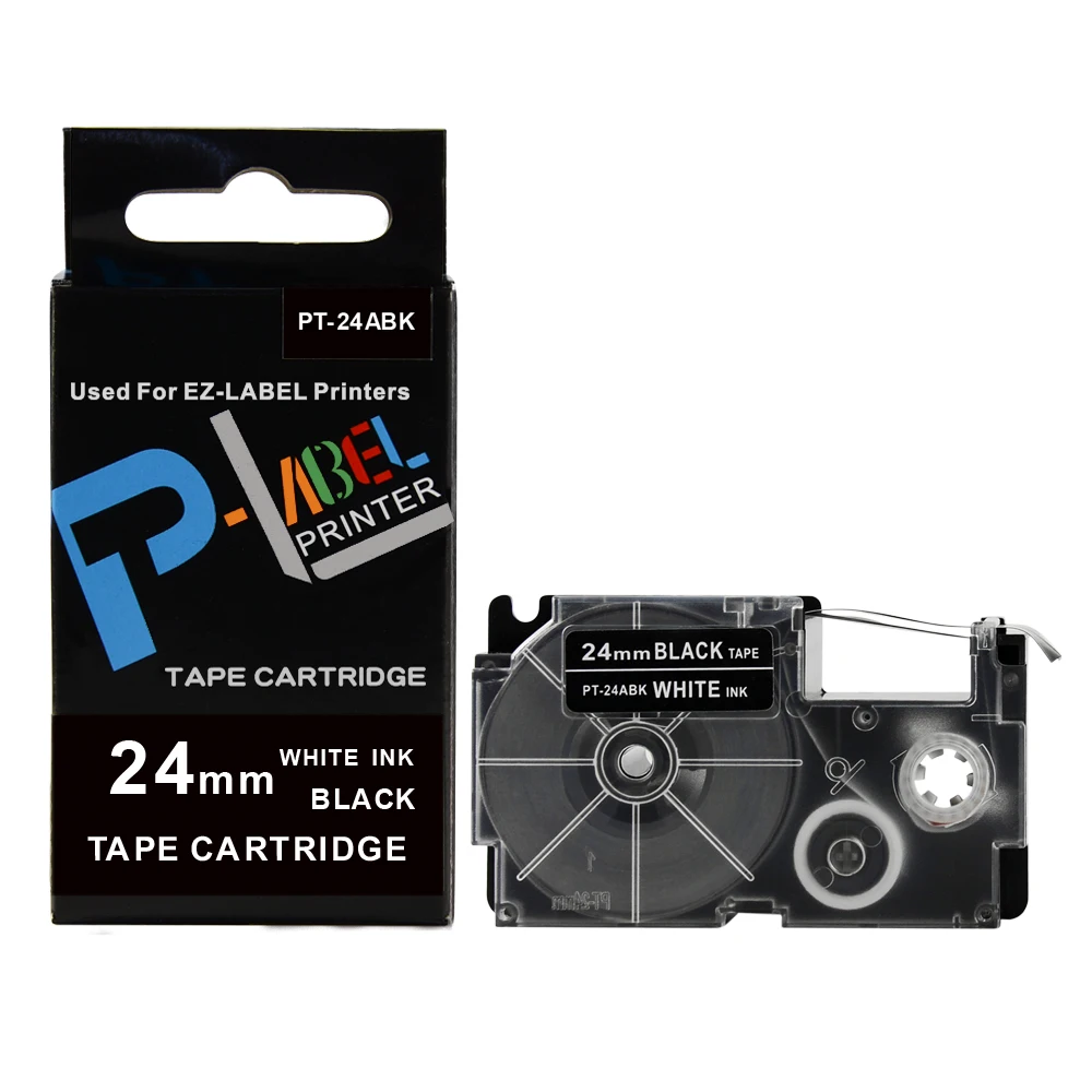1 шт. PT-24ABK/XR-24ABK для Casio Label Tape 24 мм* 8 м белая на черном принтере лента совместима с Casio EZ Label Makers kingroad