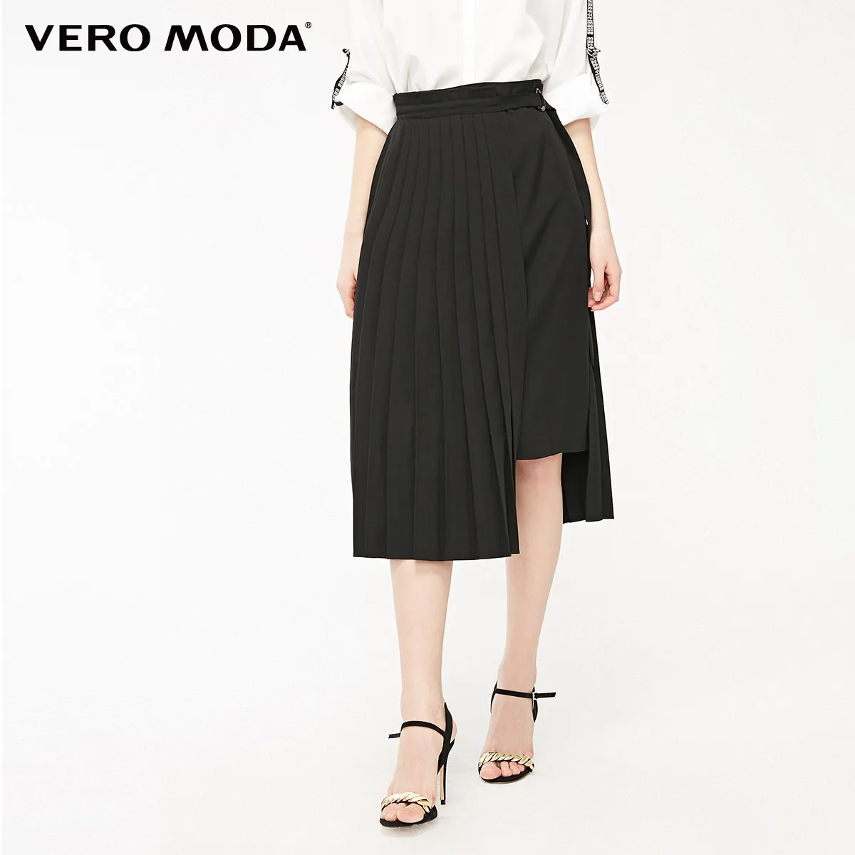 Black Vero Moda Женская плиссированная юбка с асимметричным подолом на шнуровке | 319116507 - Цвет: Black