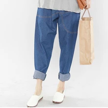 Джинсы для женщин в стиле бойфренд повседневные винтажные джинсы с высокой талией синие свободные шаровары с карманами Джинсы для мам размера плюс 5XL