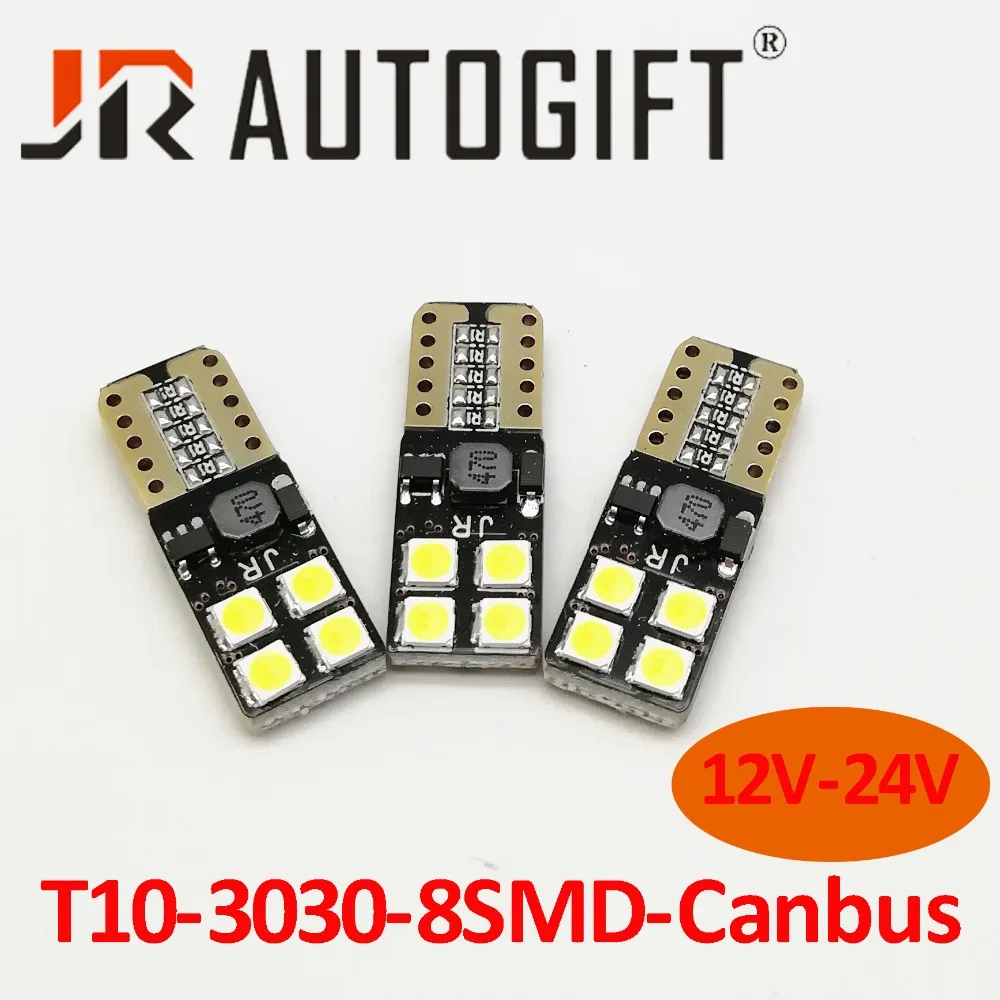 100 шт w5w лампа накаливания светодиод CAN-шина T10 лампы 8smd 3030 светодиодных чипов 12v авто светодиодный светильник номерного знака светильник 6000K белый