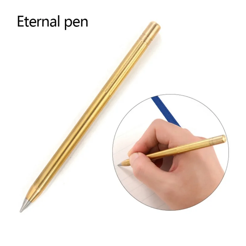 Retro Brass Inkless Pen Pure Brass Metal No-ink Pen Copper Gift Pen Stylus Everlasting Pencil Outdoor Travel Camping Accessories
