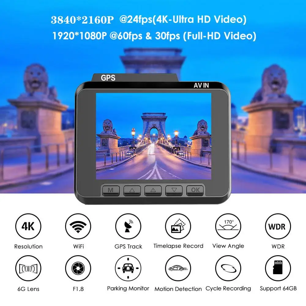 Maiyue star true 4K Ultra HD 3840*2160 p Двойная камера с объективом, Автомобильный видеорегистратор, встроенный gps, Wi-Fi, камера заднего вида, full HD, объектив 1080P