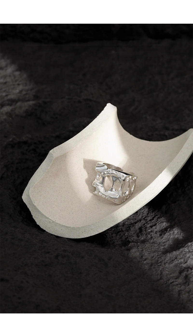 Geometric Rings For Women 925 Sterling Silver Korean Minimalist Hollowed Adjustable Ring Plata 925 Para Mujer Jewellery