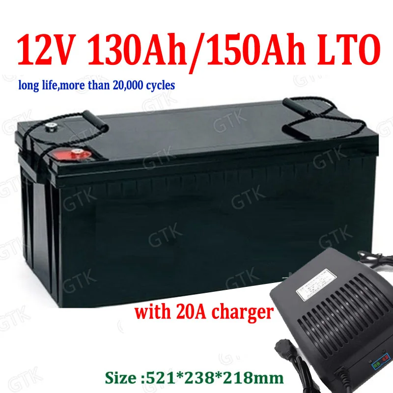 GTK 12v 150Ah 130Ah LTO battery pack Lithium titanate battery BMS for 1800W caravan House hold electric supplies+ 20A Charger