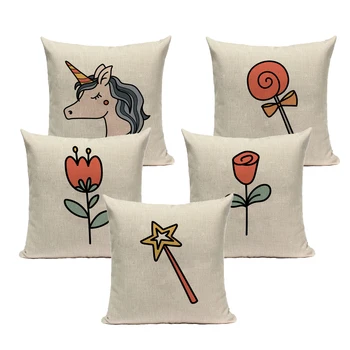 

Cartoon Cushion Cover Home Decor Textile Flower Unicorn Diamond Printed Pillowcase Throw Pillow Case Linen Car Sofa Bed