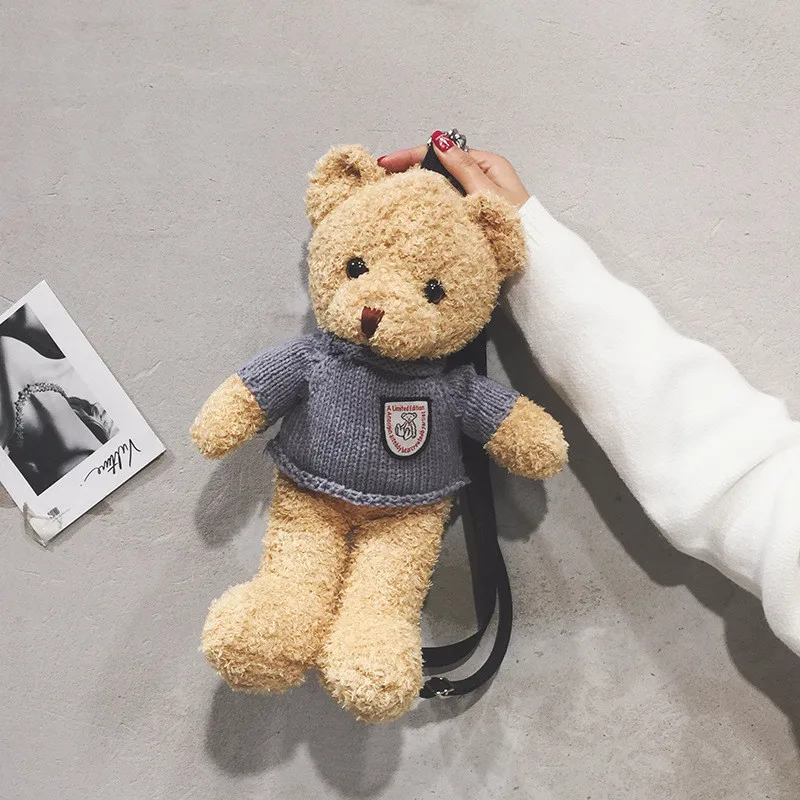 New Cute Brown Teddy Bear Plush Backpack Movie Cartoon Bear in Clothes Toys Dolls Key Phone Coin Bags Schoolbag Gift for Kids Girls  (7)