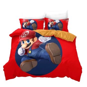

Popular Red Super Mario Bros.3d Bedding Set Boys Girls Cartoon Mario Duvet Cover Set with Pillowcase Twin Queen King Bed Linens