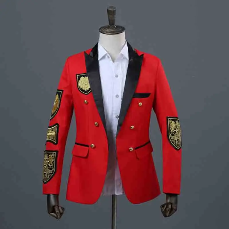 Red set Модная мужская куртка пальто красный черный двубортный приталенный костюм мужской карнавальный костюм вечерние платья для мужчин размера плюс 2XL - Цвет: Red set