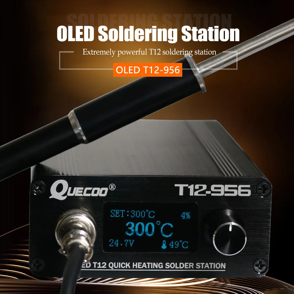 QUECOO T12-956 Soldering Digital Station Electronic Soldering iron OLED 1.3inch with Black M8 handle and T12 soldering iron tips 2