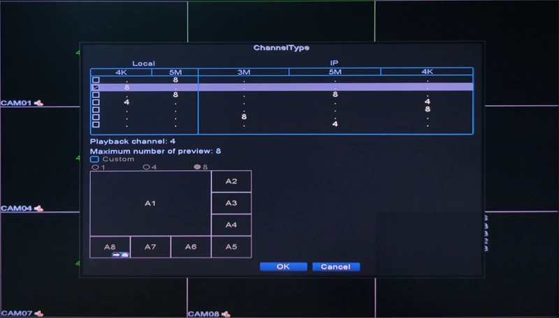 8mp 4k ahd dvr channel type menu picture 01