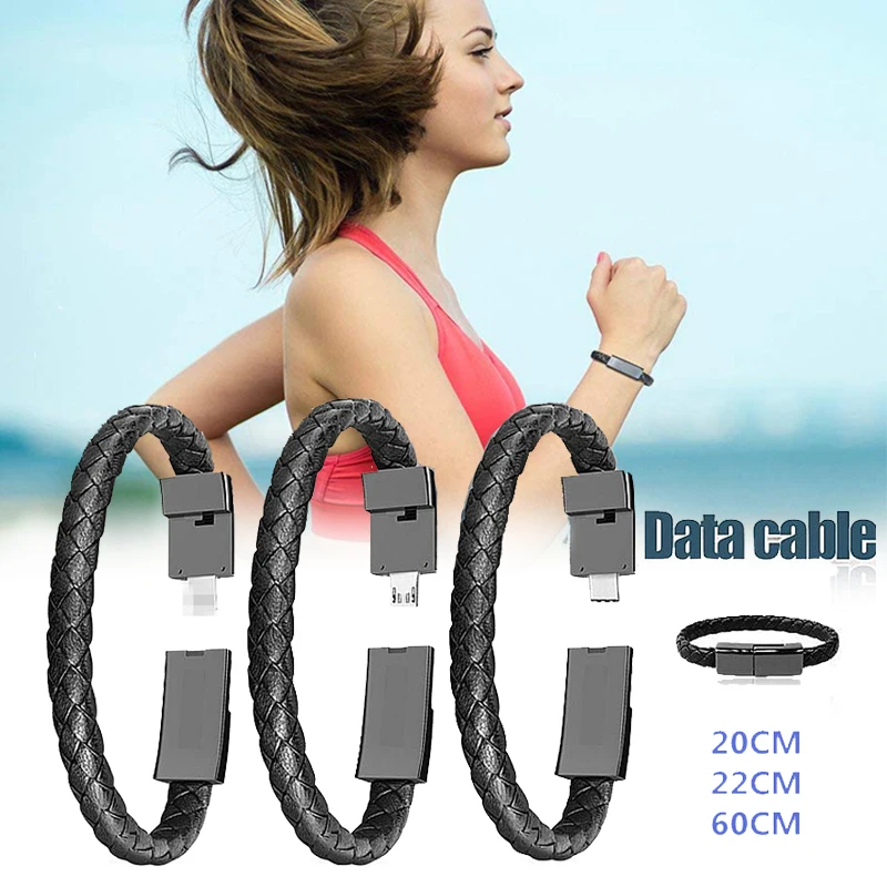 

Leather Bracelet Charger Cable Type-C USB Bracelet Charger Data Charging Cable Sync Cord for IPhone 7 8 Android Phone Cable Gift