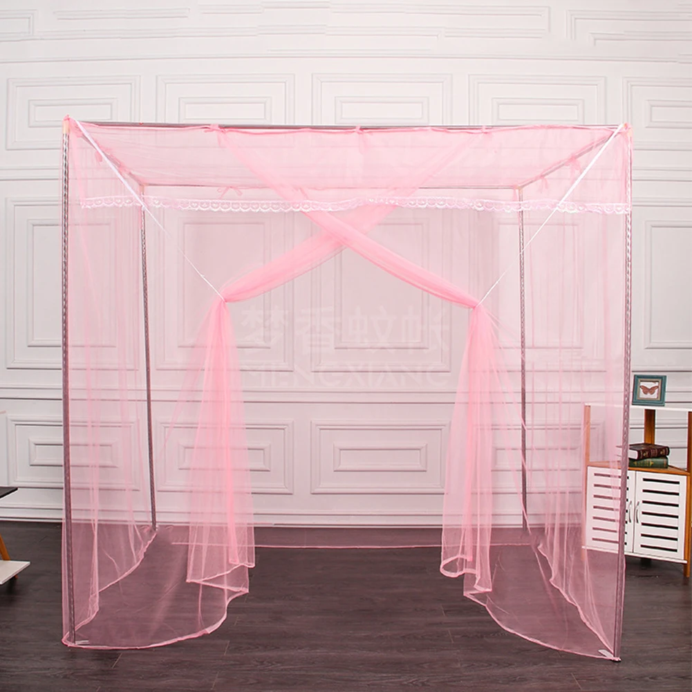 155x210x200cm Кровать с противомоскитной сеткой, украшение в спальню, квадратный верх от насекомых, дом, открывающийся навес, лето, полиэстер, сетка, одноцветная, двойная - Цвет: 155x210x200cm