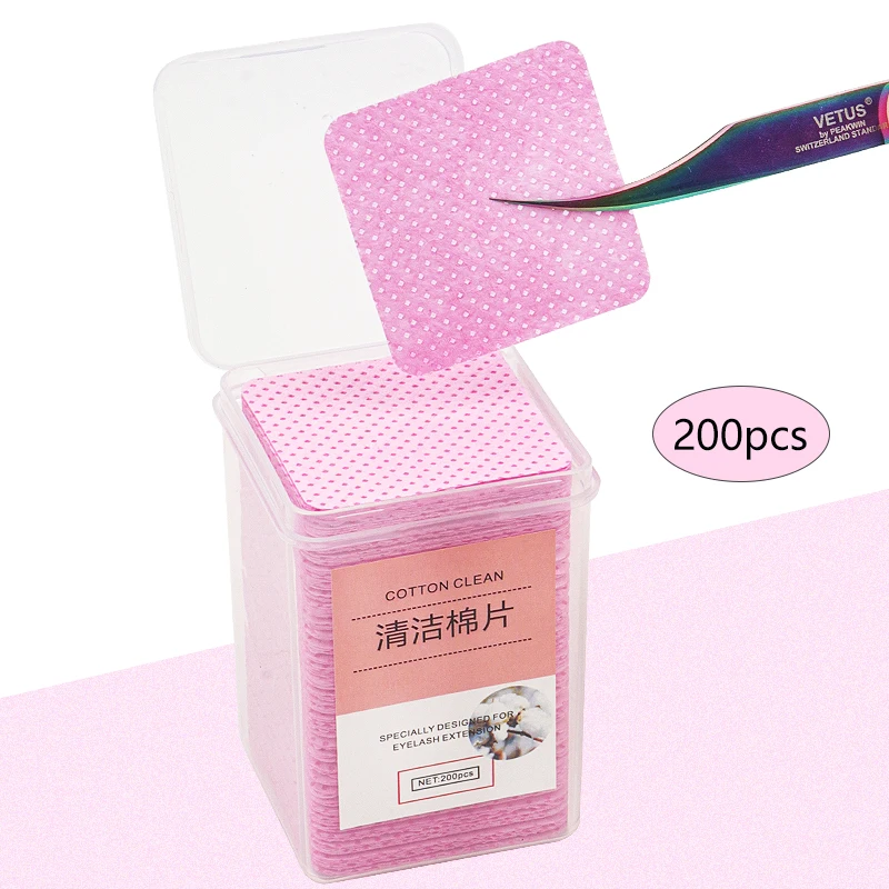 200 Pcs Lint Free Paper Cotton Wipes Eyelash Glue Remover Wipes Cleansing Cotton Sheet Nails Art Polish Makeup Clean Pads Tools