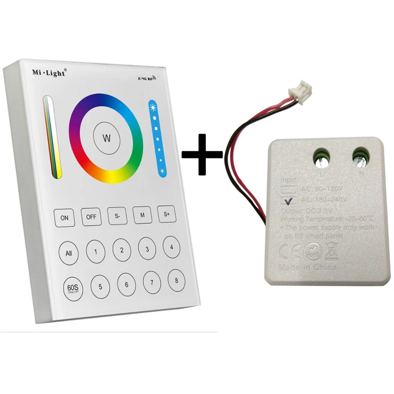 Miboxer RGB+ CCT сенсорная смарт-панель контроллер B8/B4/T4 настенный 2,4G 4-Zone 8-Zone дистанционный переключатель для светодиодной лампы световая полоса - Цвет: B8 and power