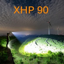 Brightest XHP90 LED Flashlight Rechargeable Powerful Torch Super Waterproof Zoom Hunting Light Use 18650 or 26650 Battey