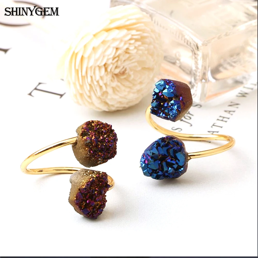 ShinyGem Винтаж естественный неправильной формы сверкающий двойной Druzy камень