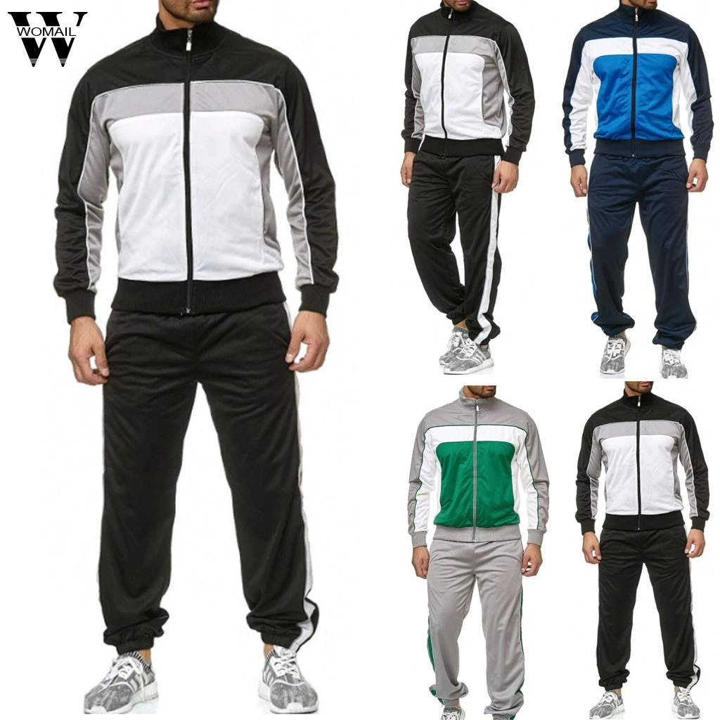 

Tracksuit Men Autumn Sportwear Print Suit Sweatshirt Tracksuit Casual Sports Suit Zipper Outwear 2PC Jacket+Pants Set 2019 731