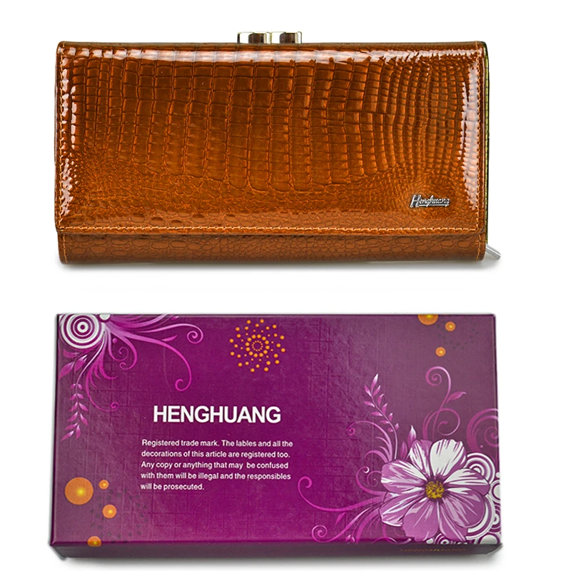Orange with box HH из натуральной кожи Для женщин кошелек аллигатора длинные Hasp молнии бумажник дамы клатч кошелек новые женские роскошные Coin Кошельки - Цвет: Orange with box