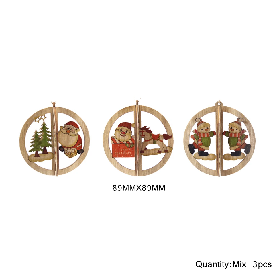3PCS-Mix Round 3 шт./партия, милые рождественские деревянные подвески, украшения из дерева, подвесные украшения, детские игрушки для дома, новогодние украшения подарки - Цвет: 3PCS-Mix Round