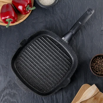 

Grill pan 26x26 cm, with handle, non-stick coating, dark marble