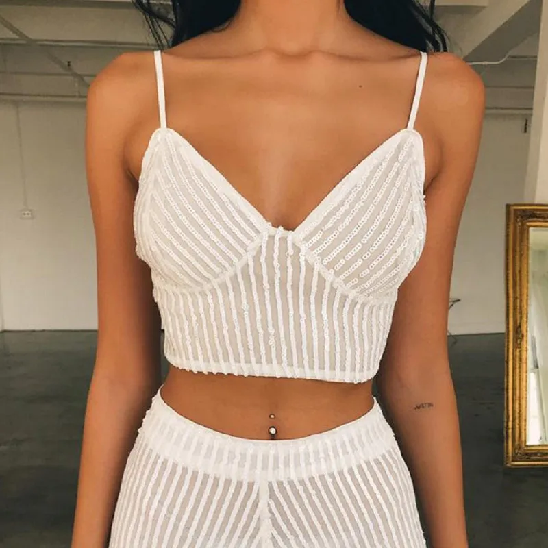 white sequin bralet