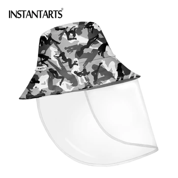 

INSTANTARTS New Fashion Camouflage Dancer Print Bucket Hat Men Fishman Hats With Anti-dust Anit-water Film Beach Sun Bob Hats