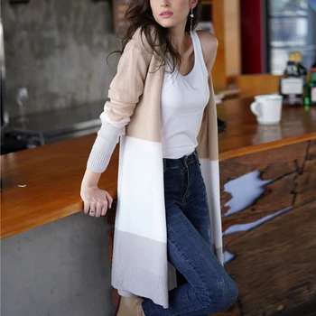 

Nature Womens Open Front Long Sweater Cardigans Boho Long Sleeve Color Block Knit Lightweight Kimono Coats 2020
