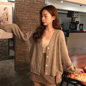 

Single Breasted Women's Cardigan Sweater Knitted V Neck Long Sleeve Female Kardigan 2020 Spring Winter Casual Ladies Sweaters