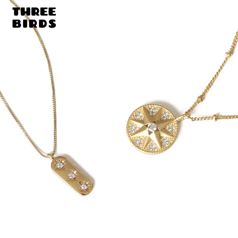 Три птицы модный циркониевый Золотой звезда круглый кулон ожерелье мода личности корейское ожерелье набор для женщин ювелирные изделия X-l0130