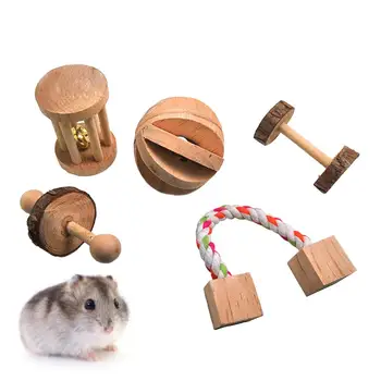 

6Pcs Pet Hamster Rabbit Wooden Barbell Rope Unicycle Molar Chew Exercise Toy