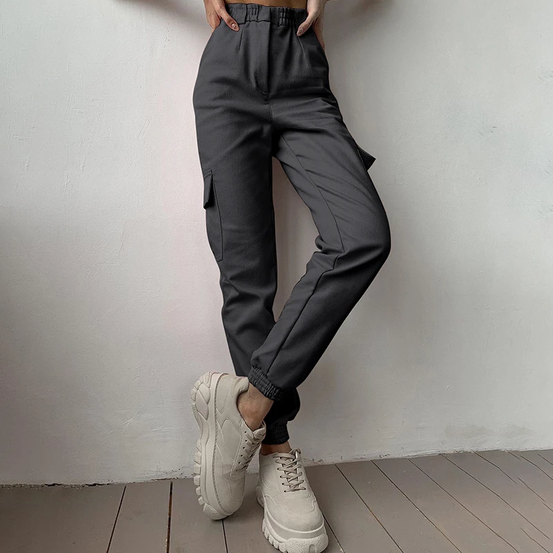 

Fashion Women's Trousers 2020 High Waist Pockets Streetwear Zipper Pants for Female Sweatpants Korean Style Harajuku Pants