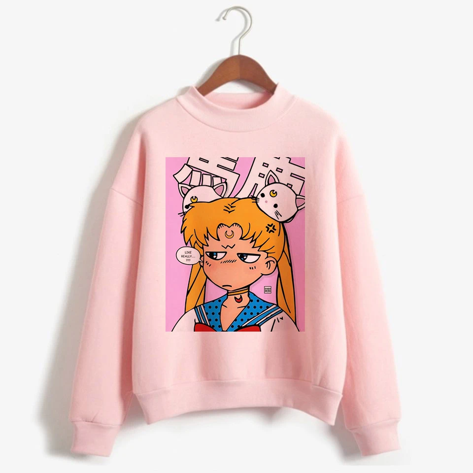 Сейлор Мун Харадзюку Толстовка корейский стиль Ulzzang Kawaii 90s мультфильм Кот одежда пуловеры новые негабаритные с капюшоном уличная - Цвет: 1007