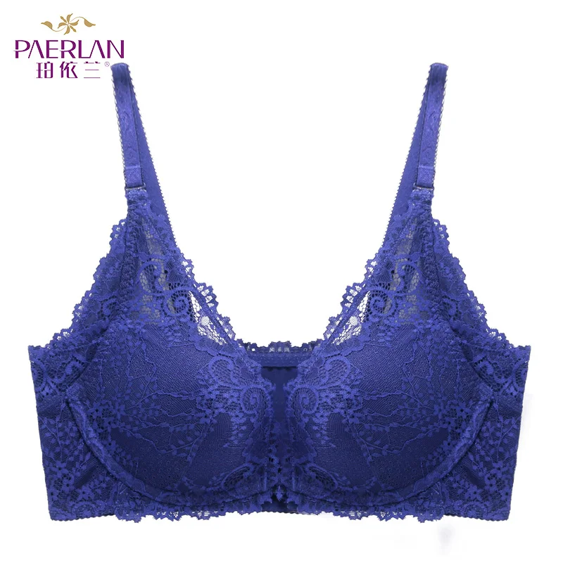 Navy blue PAERLAN принцесса кружева, съемный плечевой ремень, 5/8 чашки, Тонкий Топ и толстый, бесшовные, без стального кольца, собранное нижнее белье - Цвет: Navy blue
