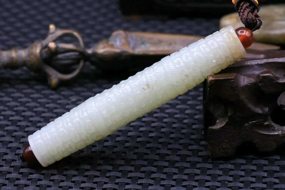 

Big Treasure Collectible Chinese Hetian White Jade Linking Fortune Vein Lezi Long Bead Amulet Timestown 20201128A