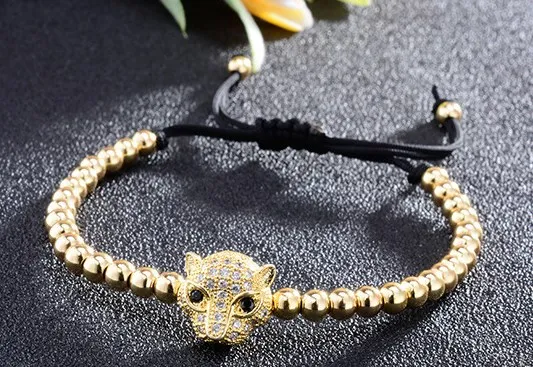 Oro Argento Della Pistola Di Rame Nero Leopardo Micro Pave Cz Zircone Cubic Zirconia Braccialetto Regolata Rf2 Macrame Fascino Intrecciato Braccialett