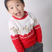 Детская одежда; Новинка; Рождественский свитер из чистого хлопка для мальчиков и девочек; пуловер с ромбами; свитер с лосем; Рождественский свитер