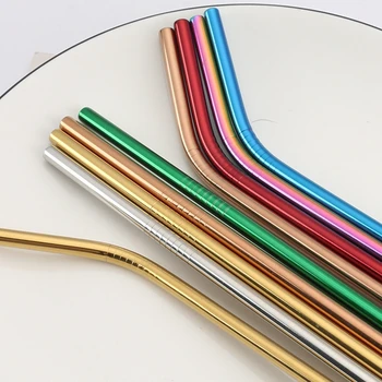 

5pcs Baby Tableware Reusable Straw 304 Stainless Steel Straw Kids Travel Portable Straws Set Drink Accessories With Brush & Bag