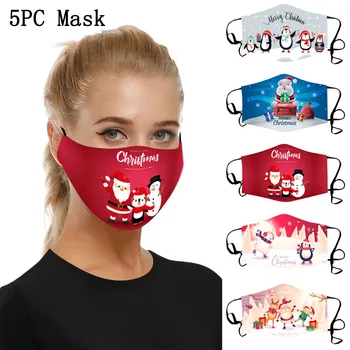 

5pc Christmas Print Mouth Masks for Protection Washable Reusable Breathable Face Mask Earloop 3D Print Mask Mascarillas