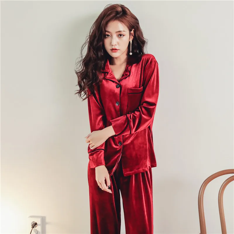 LY женские пижамы Осенние бархатные из 2 предметов вельветовые для сна домашняя