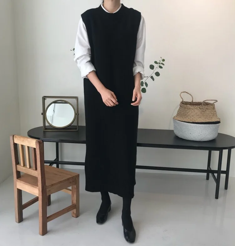 INS/южнокорейский модный жилет; шерстяное платье-свитер