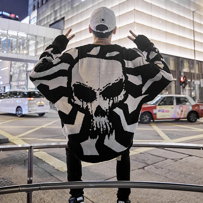 

Sweater Men Pullover Sweter For Man Hip Hop Oversized Korean Style Streetwear 2019 Skull Knit Sweaters Winter Clothes