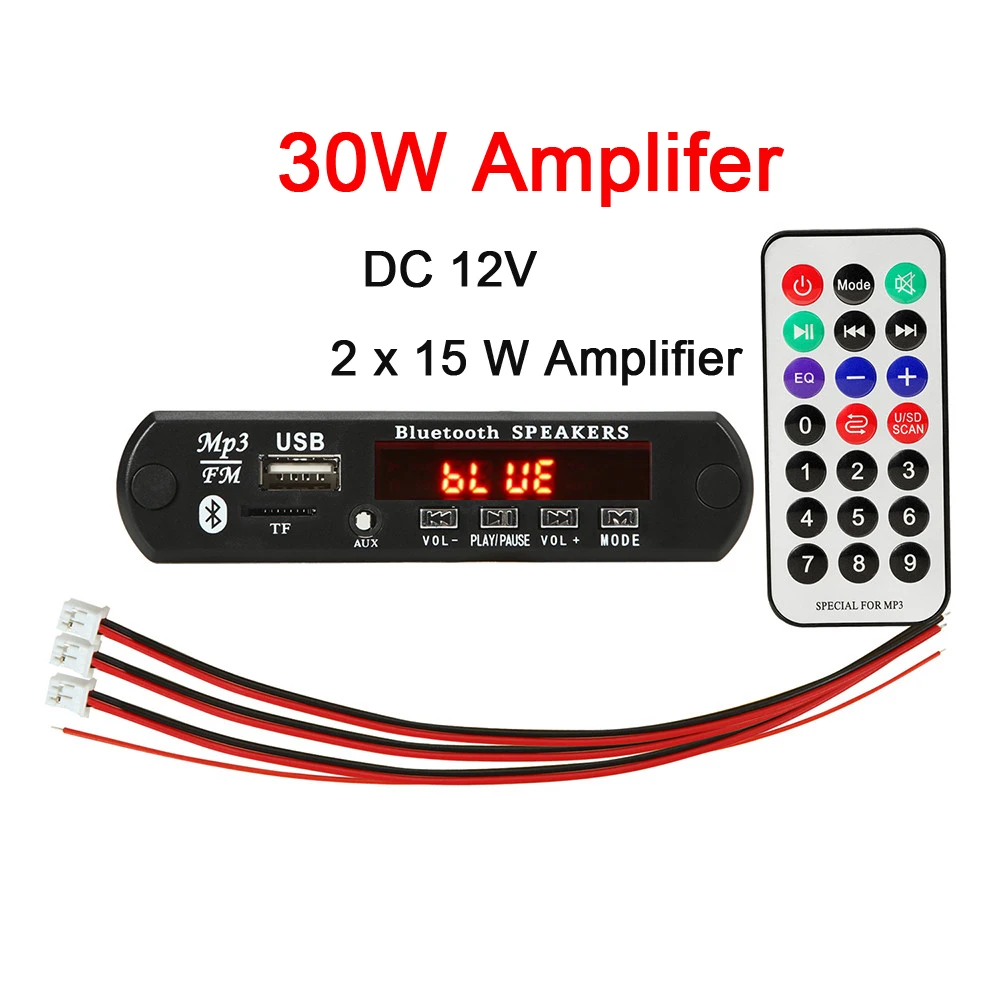 50W Amplifier MP3 Bluetooth Decoder 12V 2*25W Amplifier Car FM Radio Module Support TF USB AUX folder playback Decoding board 