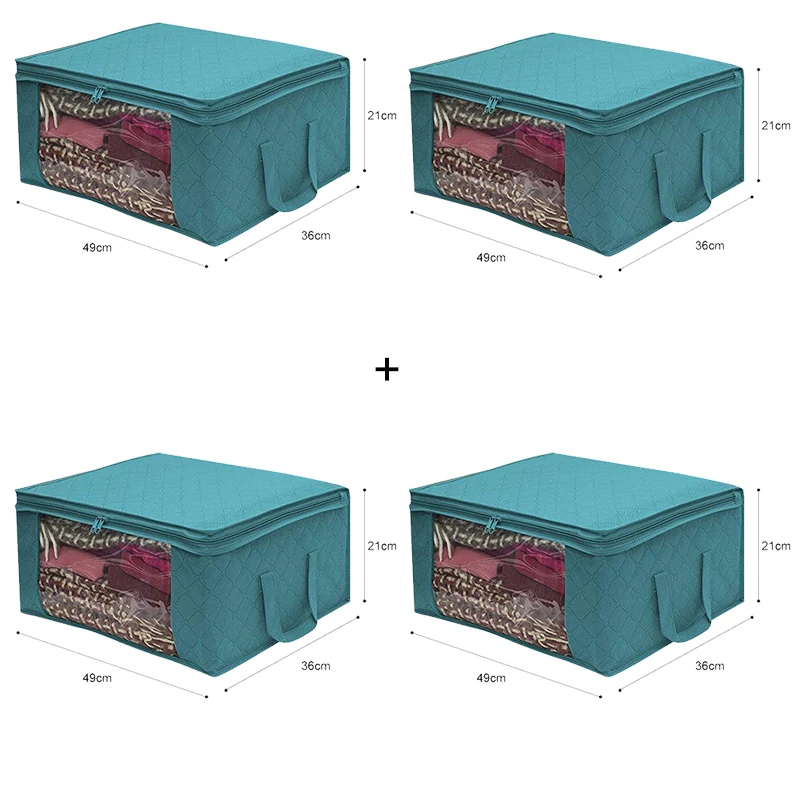 Blue 4Pcs Складной Костюмы коробка для хранения из нетканого материала к ткани одежде с помощью Организатор корзины с ручками с прозрачным окошком, на молнии, сумка для хранения - Цвет: Blue 4Pcs