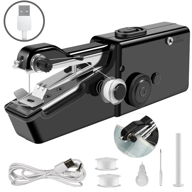 USB Electric Handheld Sewing Machine Kit Cordless Mini Quick Repairing For Denim Curtain Leather | Дом и сад