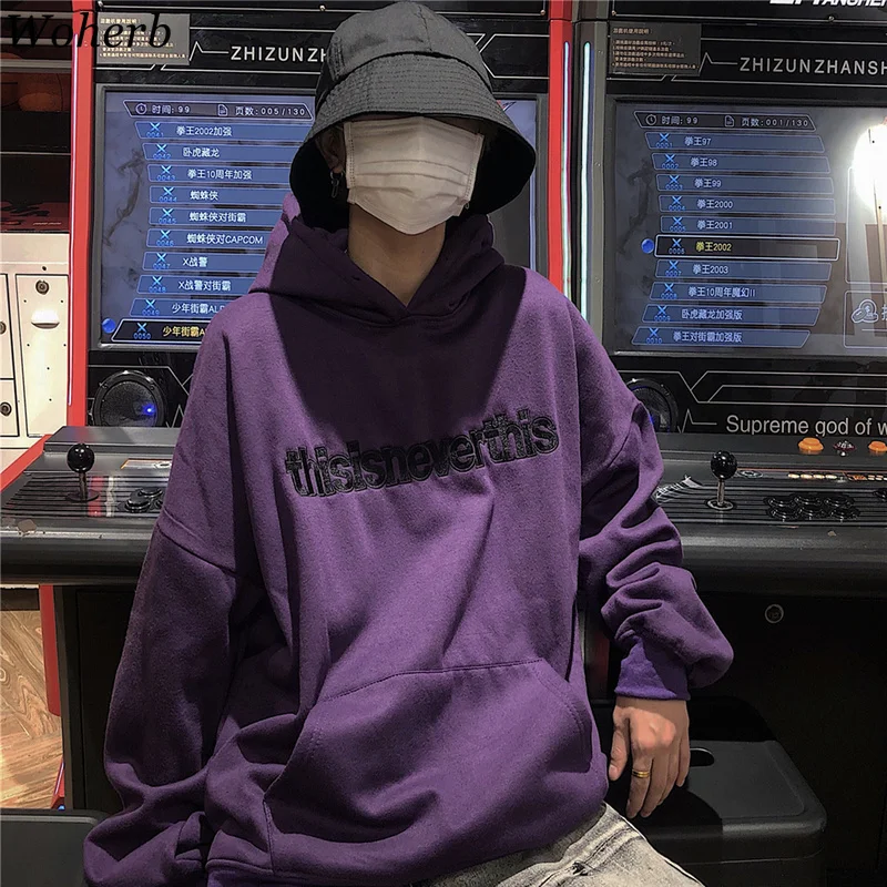 Woherb Harajuku Bf толстовки для женщин Письмо вышивка длинный рукав пуловер с капюшоном, толстовка Свободный Ретро кардиган-пончо 90678