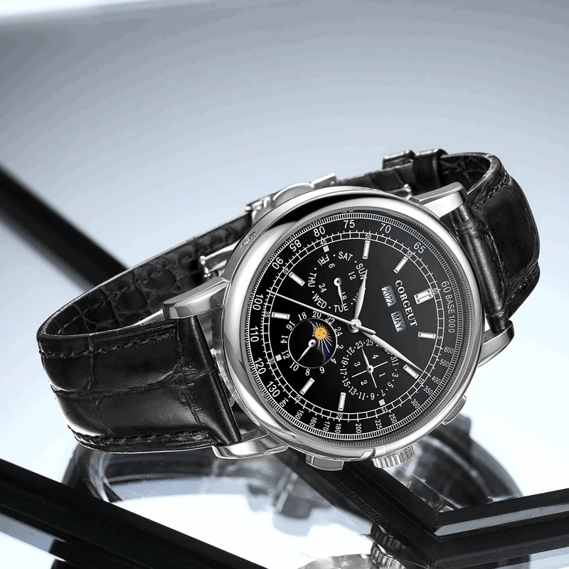 Corgeut42mm фазы Луны часы Для мужчин автоматические механические наручные s Relogio Prova De